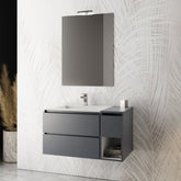 MOBILE BAGNO SOSPESO CON SPECCHIERA E LAVABO INTEGRATO MODELLO SMERALDO 95CM